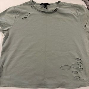 Forever 21 T-shirt with distressed holes, sage green